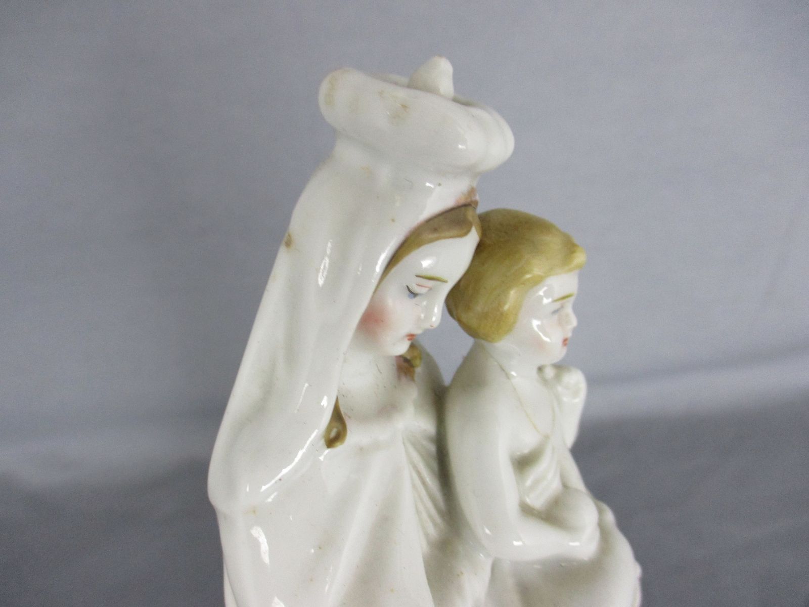 Antique 1900 Vieux Paris Porcelain Bisque Statue Virgin Mary Infant Jesus 8.66&Q photo Art