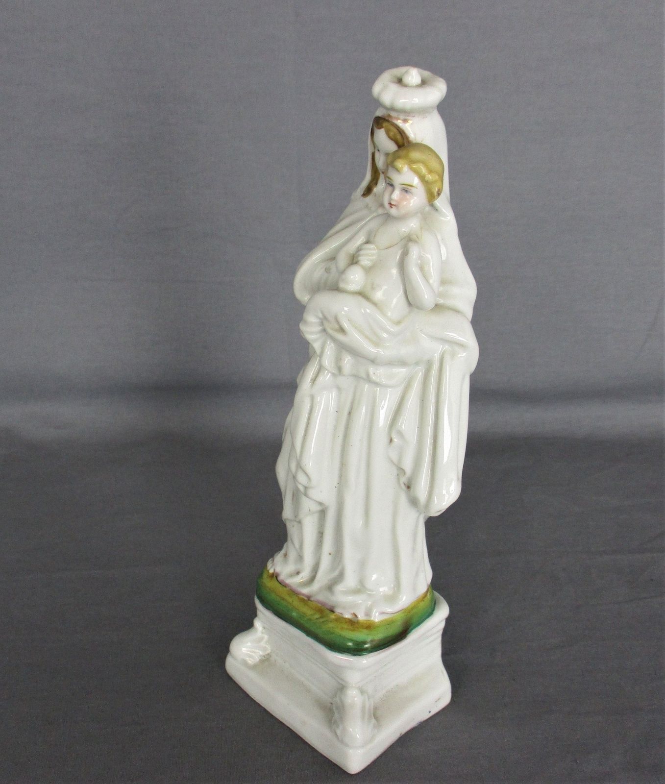 Antique 1900 Vieux Paris Porcelain Bisque Statue Virgin Mary Infant Jesus 8.66&Q photo 121.0