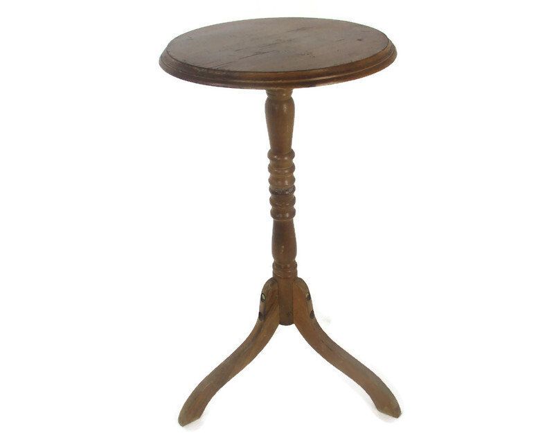 Hand Carved Wood Pedestal Display Side Table Plant Stand Barn Country Style Trip