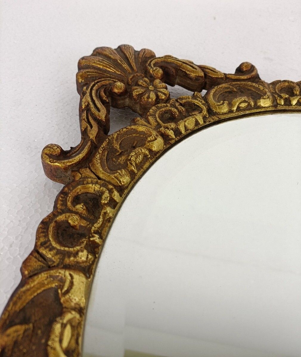 Gorgeous  Oval  Wooden Beveled Glass Wall Hanging Mirror  Hollywood Regency  Roc photo vinterior