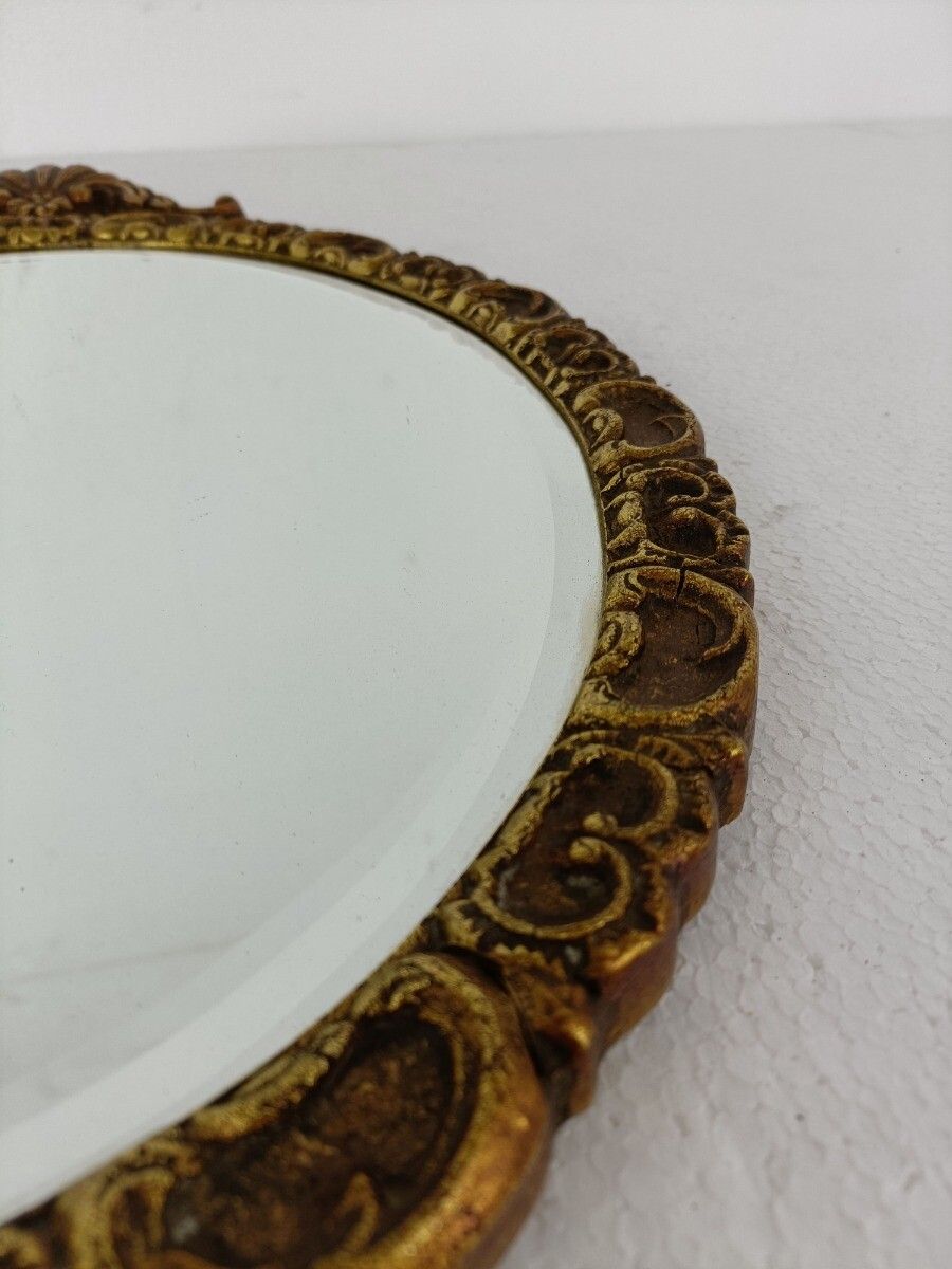 Gorgeous  Oval  Wooden Beveled Glass Wall Hanging Mirror  Hollywood Regency  Roc photo vintage