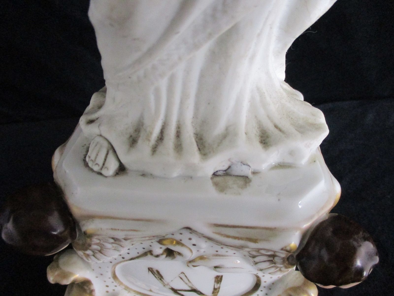 Large Antique 1900 Vieux Paris Porcelain Bisque Statue Virgin Mary Madonna With photo vinterior