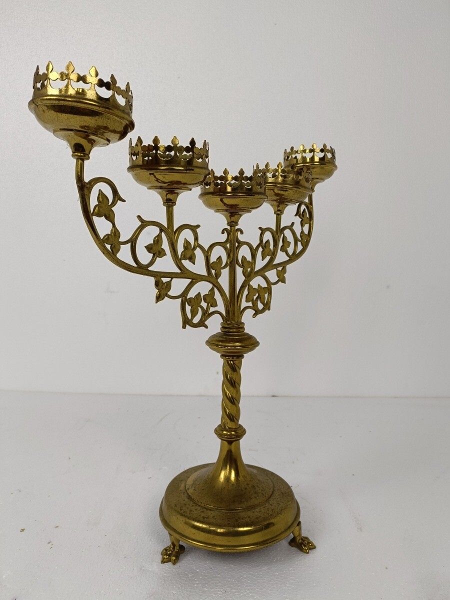 Candle Holder  Brass  Ornate Hollywood Regency Style Stylish Candelabra 5 Arm Le photo Home Decor