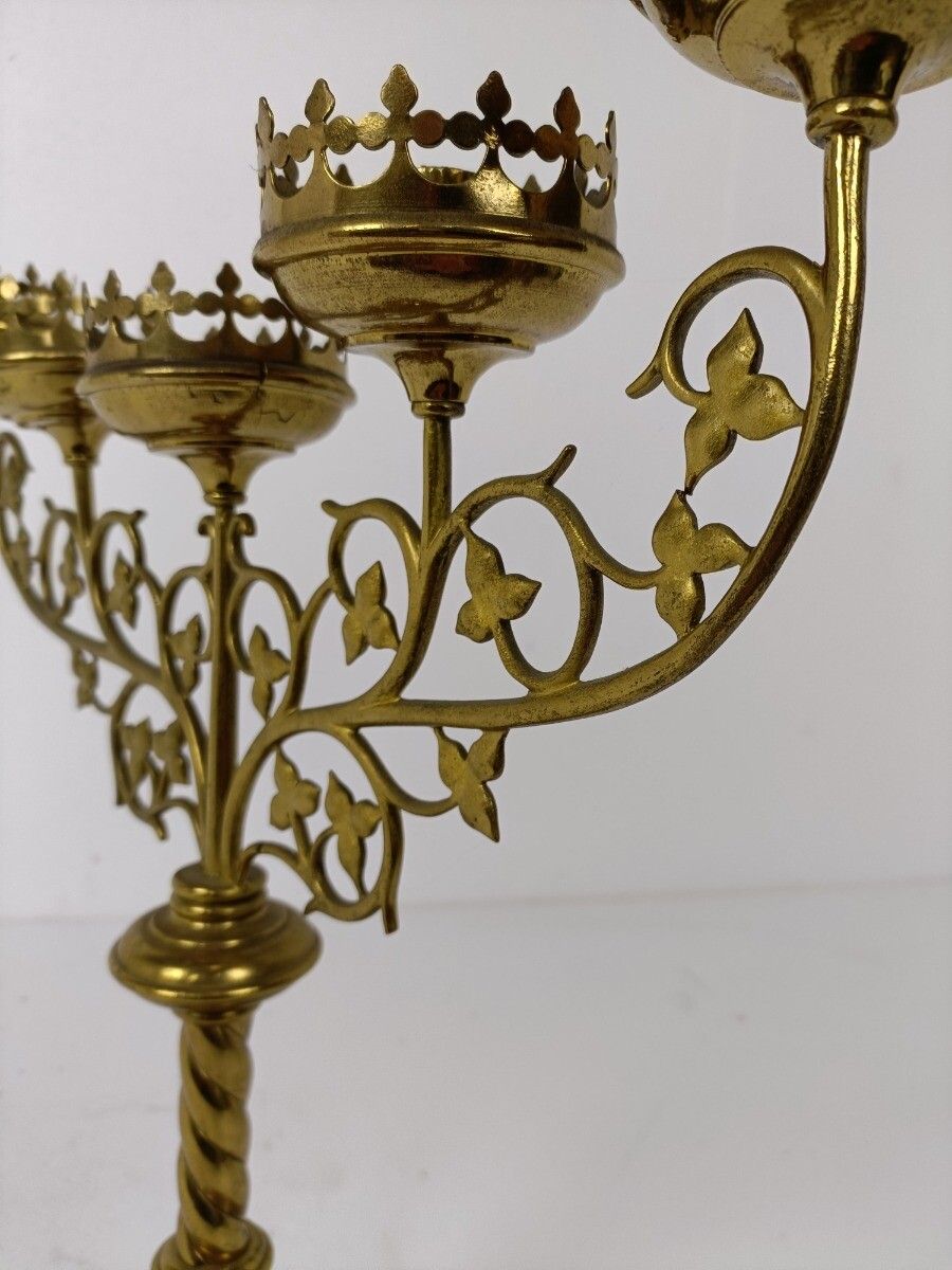 Candle Holder  Brass  Ornate Hollywood Regency Style Stylish Candelabra 5 Arm Le photo vinterior