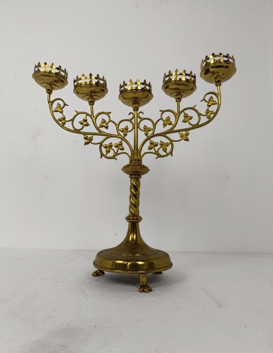 photo for sale Candle Holder  Brass  Ornate Hollywood Regency Style Stylish Candelabra 5 Arm Le