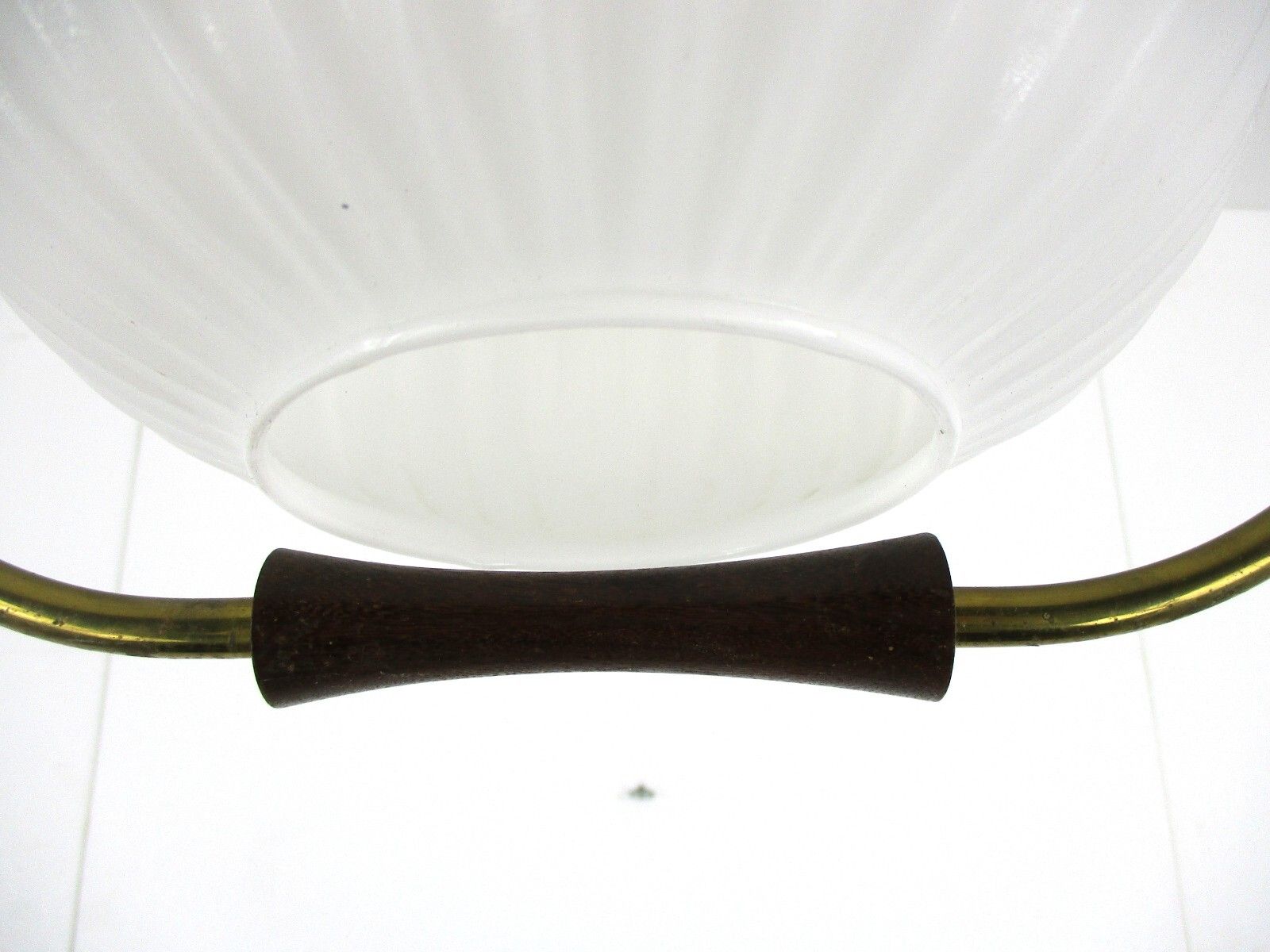 Danish Modern Chandelier Pendant Teak Brass Opaline Glass Atomic Louis Kalff photo vintage