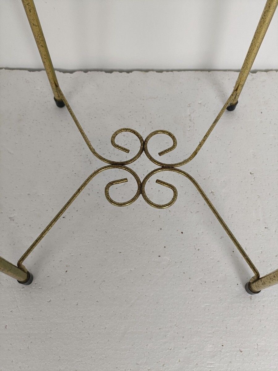 Lovely Small Side Occasional Table Brass Legs Veneer Top Modernist Vintage photo buy