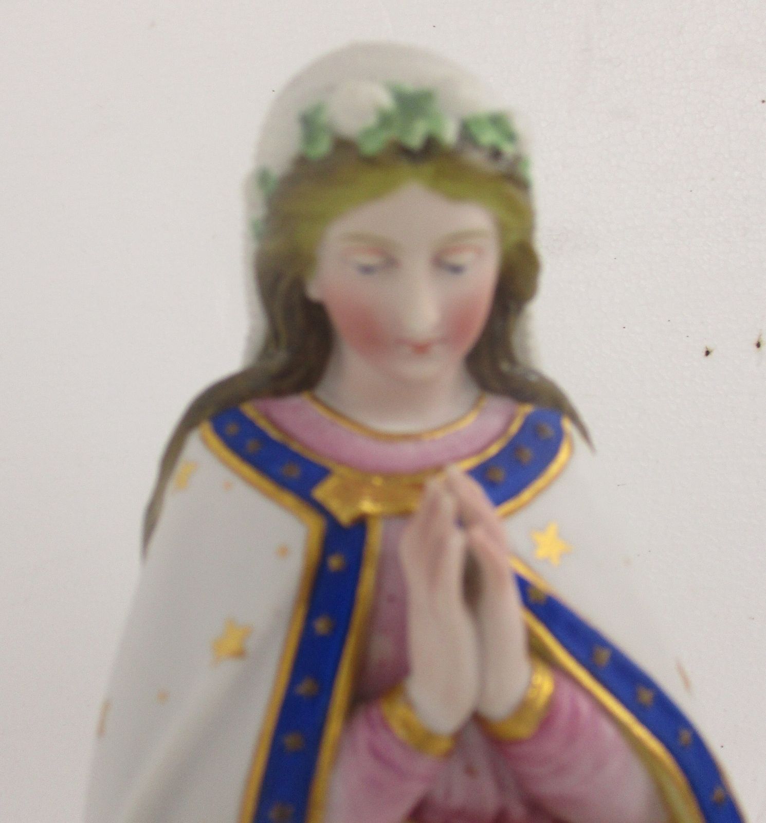 French Antique Bisque Statue Praying Virgin Mary Lady Madonna  Treading On Snake photo furniture