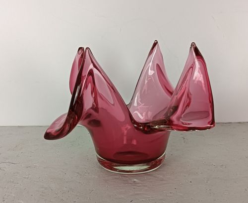 Red Small Murano Italian Art Glass Centerpiece Dish  Bowl Mid Century Vintage photo furniture
