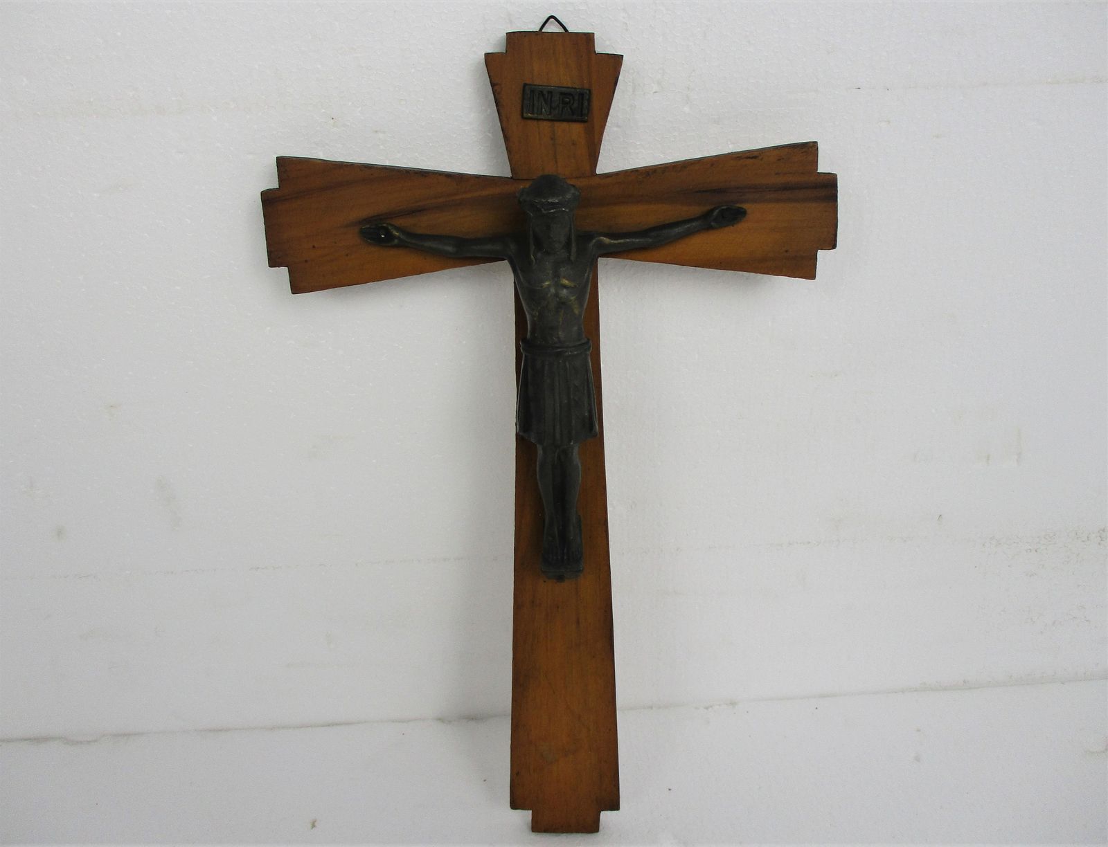 Art Deco Bauhaus Hanging Wall Crucifix Wood Brass Corpus Modernist Jesus Christ photo furniture