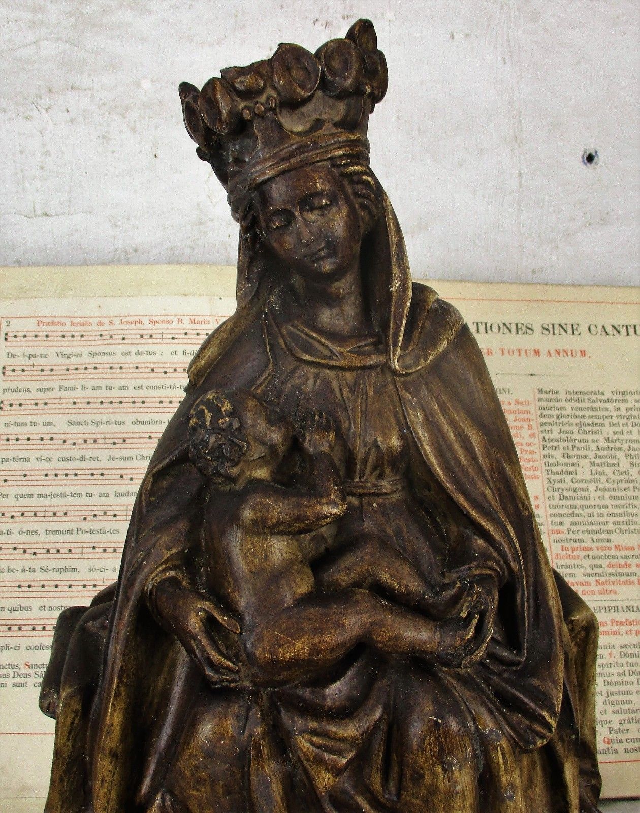 Statue Virgin Mary With Infant On Her Lap Against Her Chest Dürer Plaster Htf photo for sale