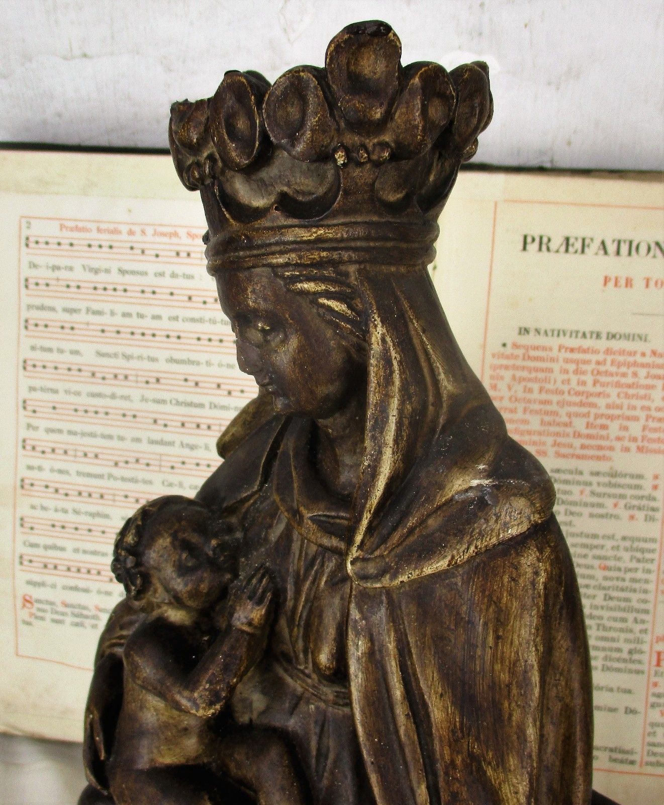 Statue Virgin Mary With Infant On Her Lap Against Her Chest Dürer Plaster Htf photo vinterior