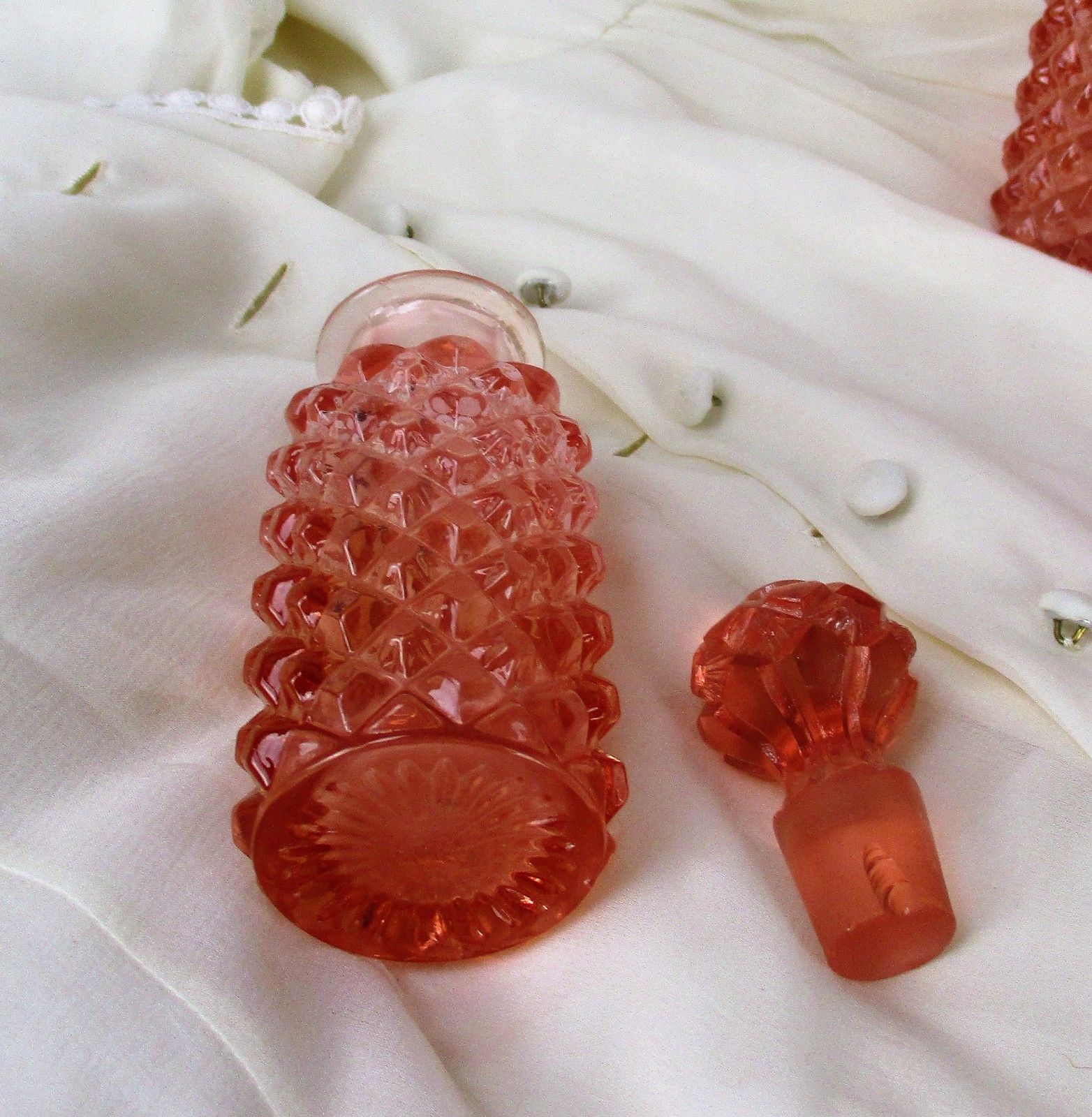 Vanity Dresser Set Depression Glass Pink Bottle Ring Holder 6 Pieces photo 256.0