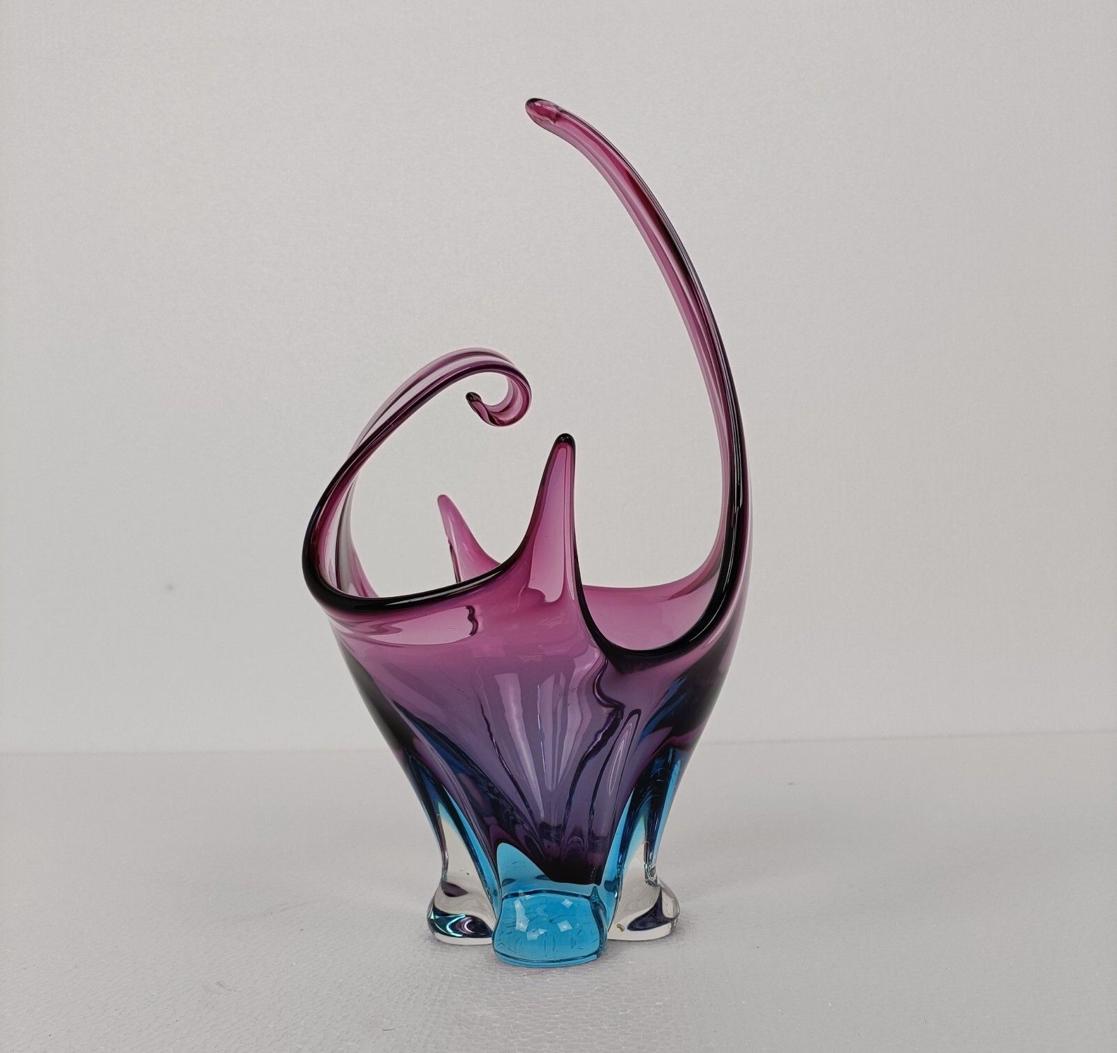 Italian Cranberry Blue Bowl Dish Centerpiece Murano Seguso Art Glass Stunning photo 204.0
