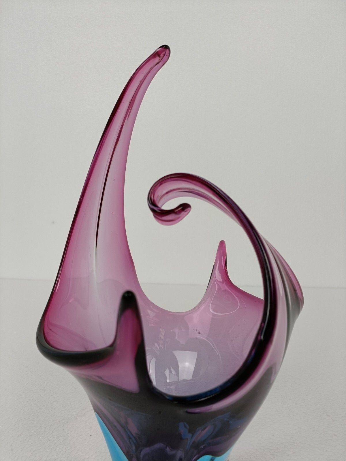 Italian Cranberry Blue Bowl Dish Centerpiece Murano Seguso Art Glass Stunning photo vintage