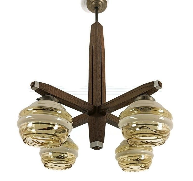 Art Deco Antique Chandelier 4 Lights Glass Shades Stylish Fixture Beautiful