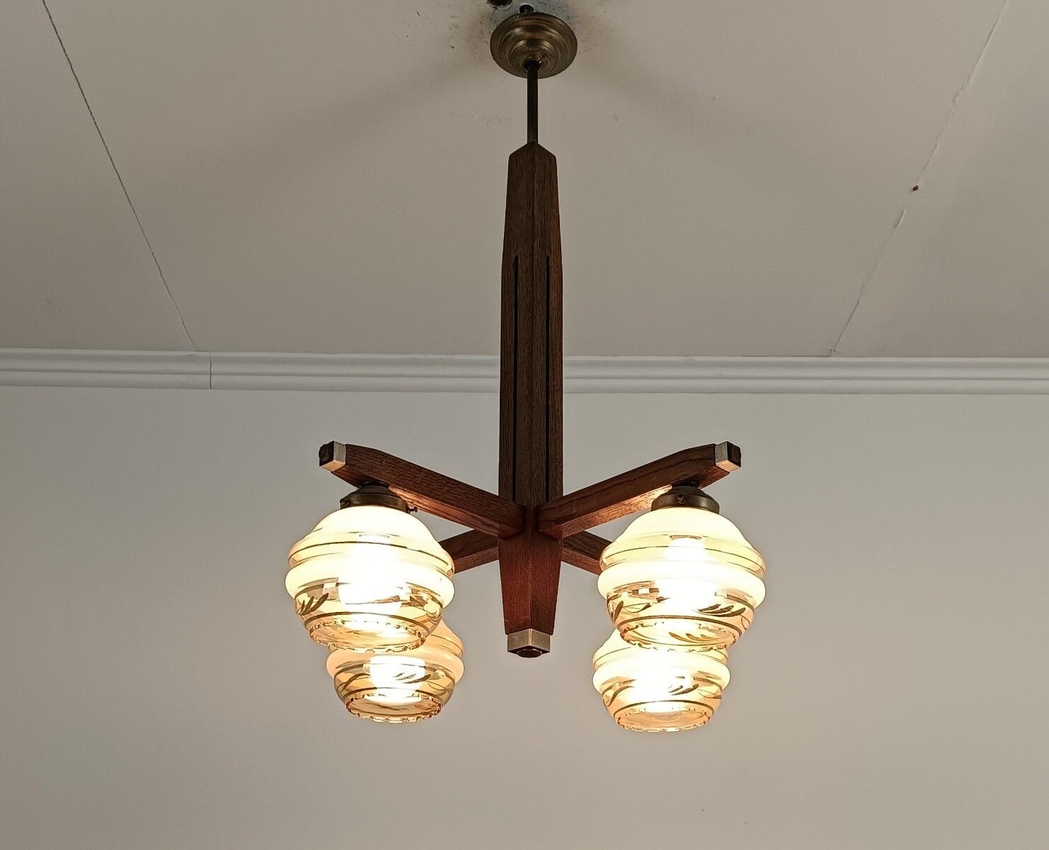 Art Deco Antique Chandelier 4 Lights Glass Shades Stylish Fixture Beautiful photo buy