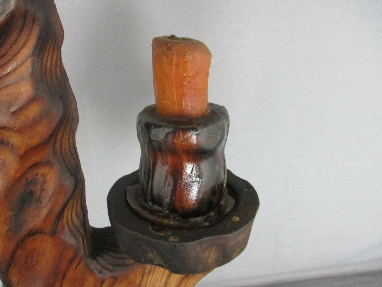Spanish Hand Carved Wooden  Double  Embossed Candle Holder Stick Candlestick Vtg photo furniture