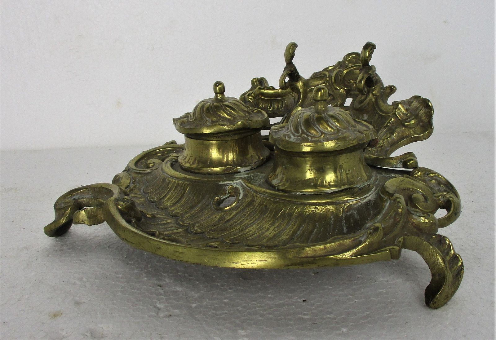 Gorgeous Antique Brass Double Inkwell Ornate Pen Holder photo Home Decor