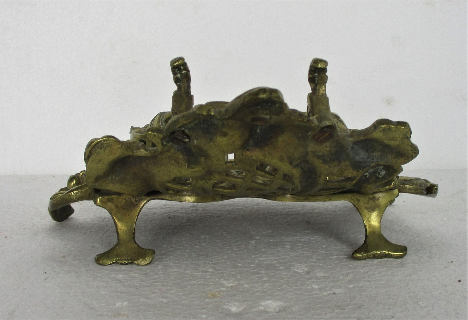 Gorgeous Antique Brass Double Inkwell Ornate Pen Holder photo buy