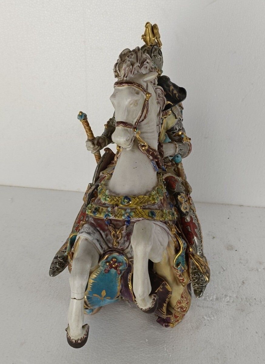 Statue Figurine Patarino Italy Medieval Knight On Horseback Hand Painted Sculptu photo furniture