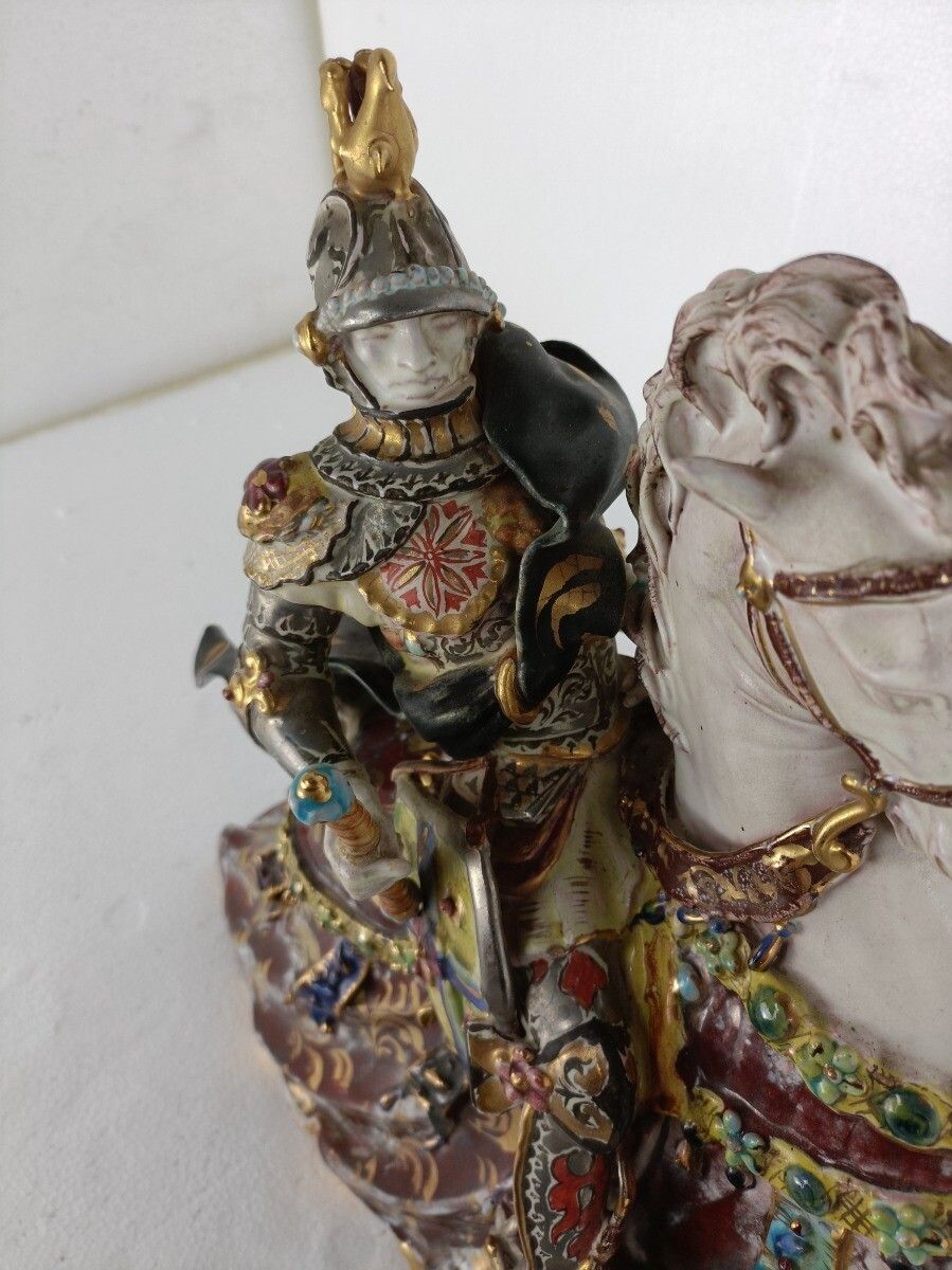 Statue Figurine Patarino Italy Medieval Knight On Horseback Hand Painted Sculptu photo vintage