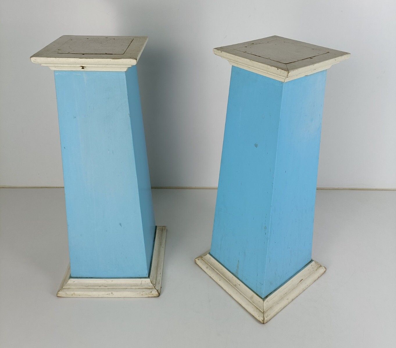 Couple Of Wooden Antique Pedestals Plant Stand Stands For Statues Painted  Babyb photo for sale