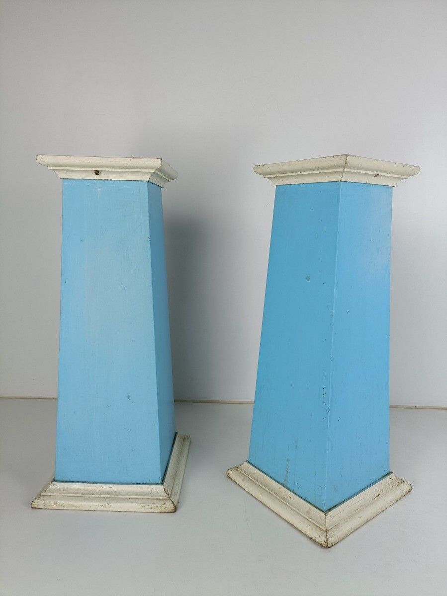 Couple Of Wooden Antique Pedestals Plant Stand Stands For Statues Painted  Babyb photo Home Decor