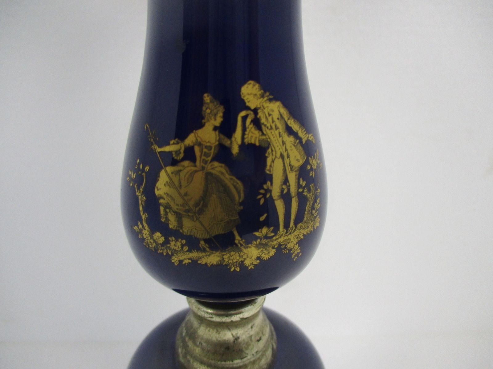 Large Candle Holder Candlestick Candelabra 5 Arm Spelter Limoges Style Blue Porc photo for sale