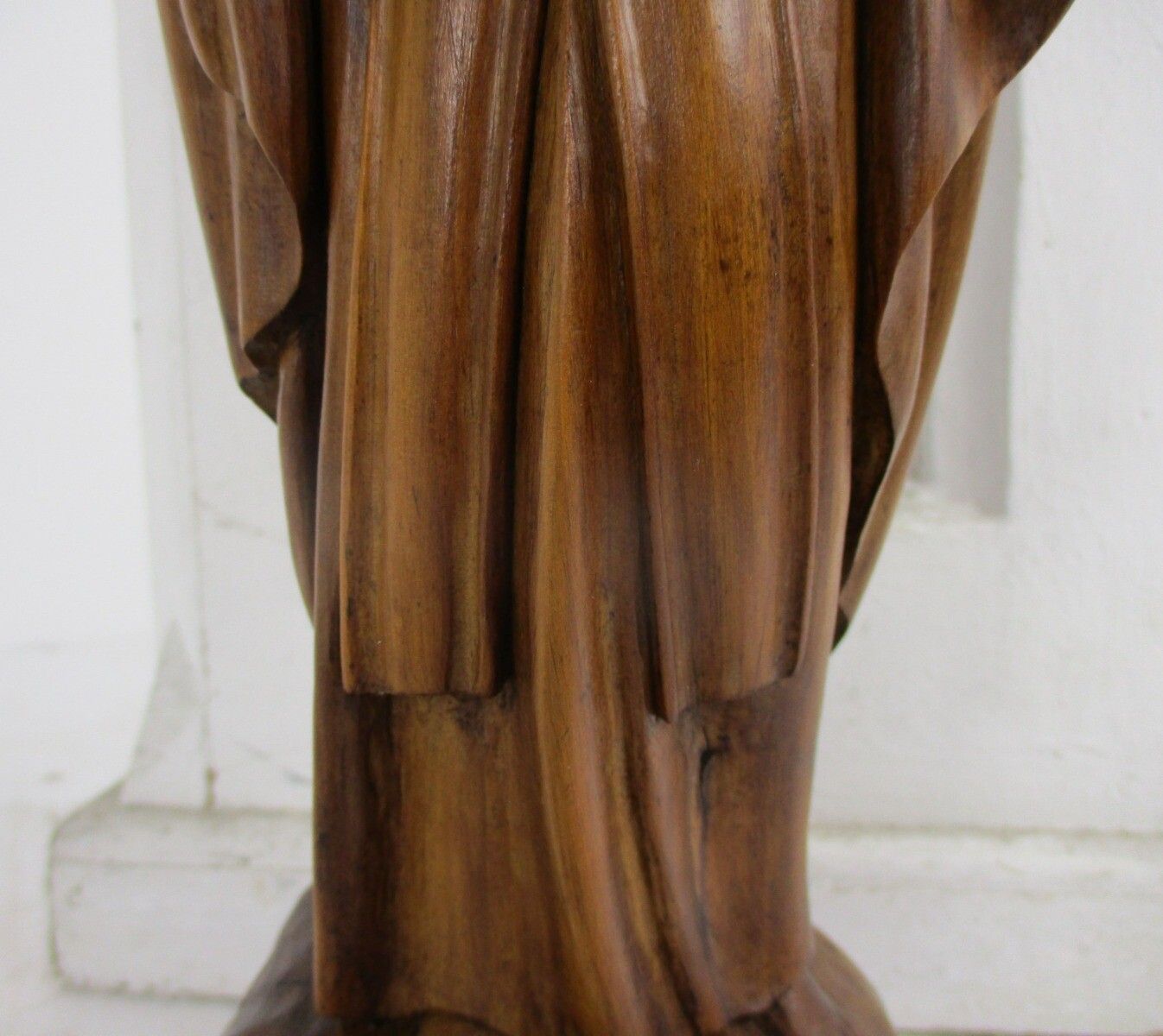 Hand Carved Wooden Statue Virgin Mary Our Lady Madonna Walnut Ornate photo vintage