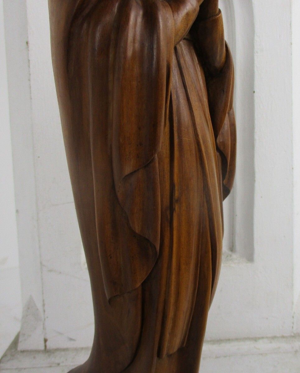 photo for sale Hand Carved Wooden Statue Virgin Mary Our Lady Madonna Walnut Ornate