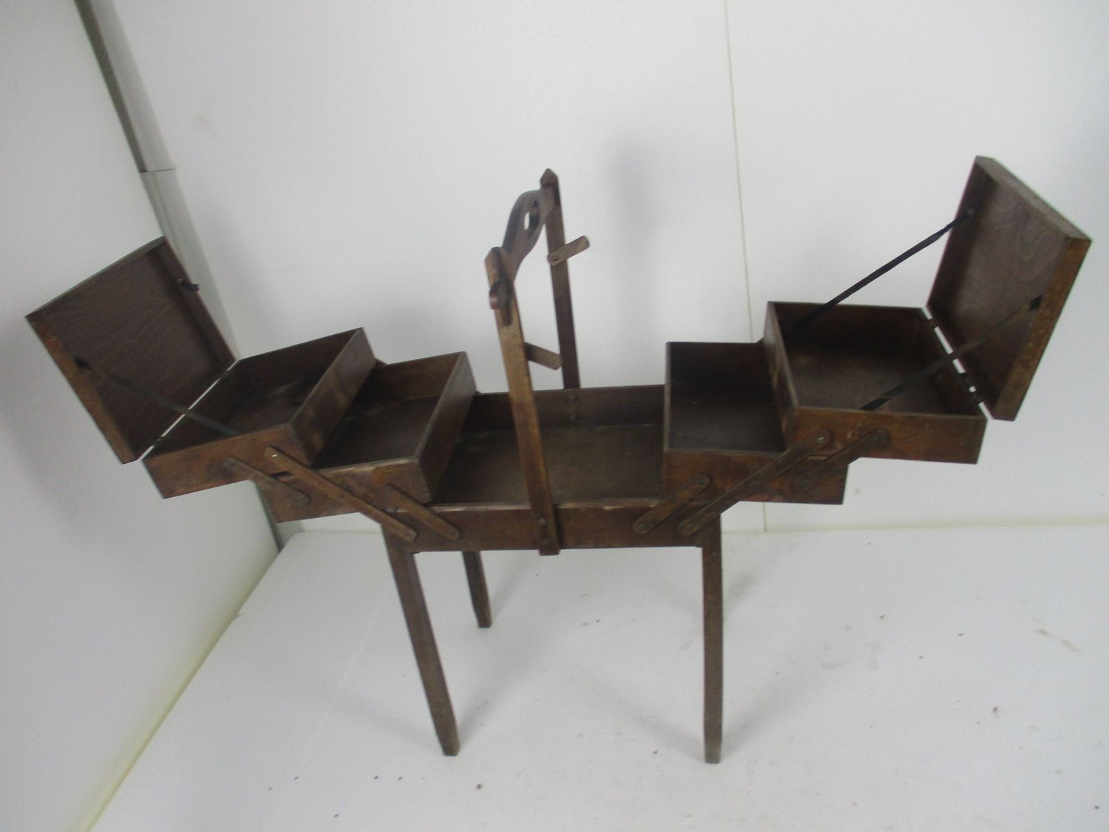 Large Art Deco Torck Wooden Sewing Box Basket Stand Signed Torck Accordion photo buy
