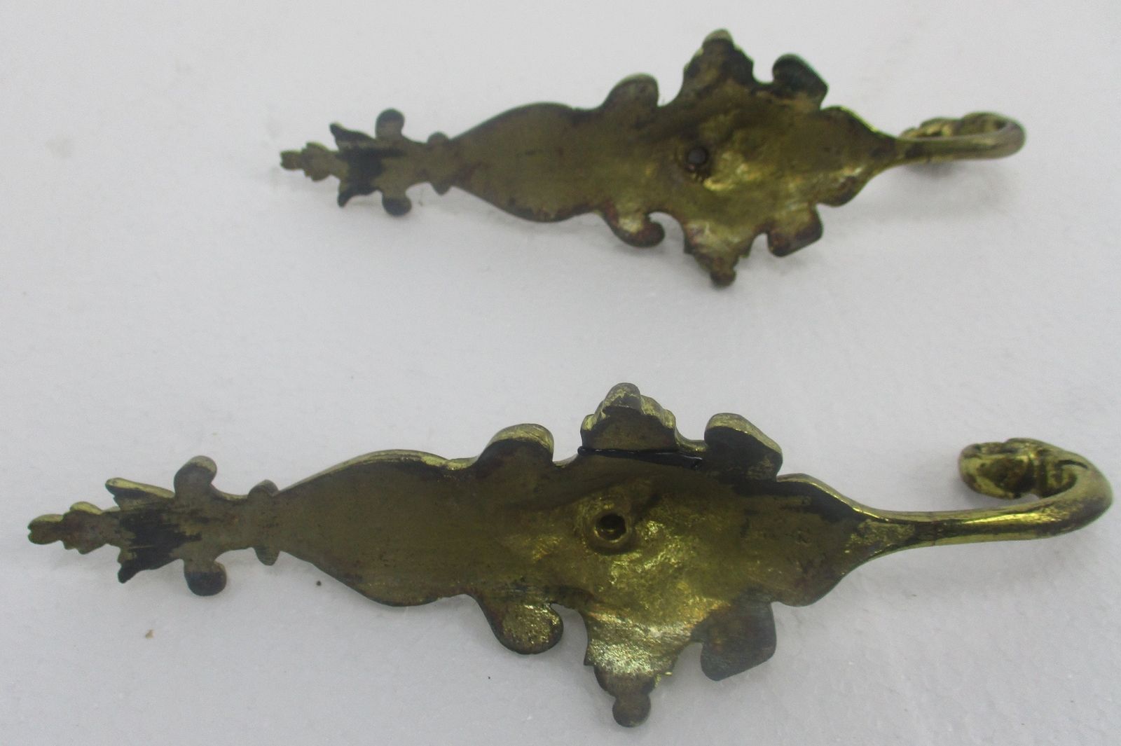 Pair Antique Brass Hooks Architectural Reclaimed Trims Moldings Furniture Lion H photo 57.0