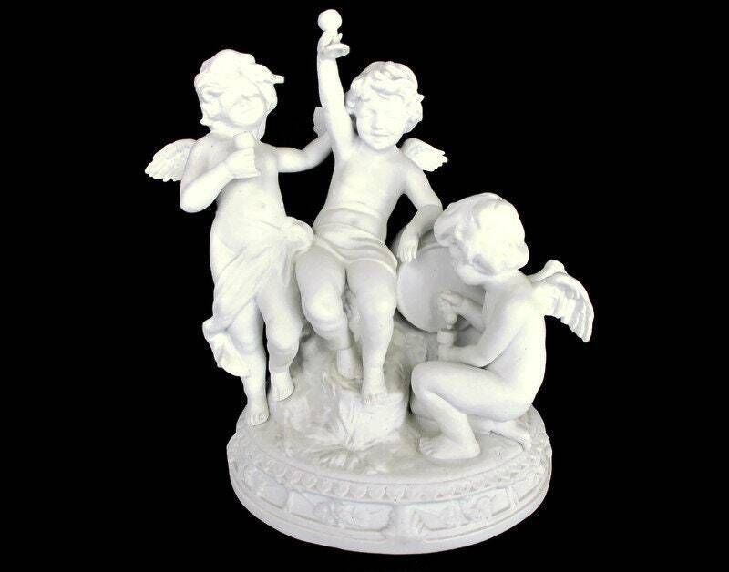 Angels Drinking Wine Celebration Porcelain Statue Figurine Marked Ddr Bisque Joy
