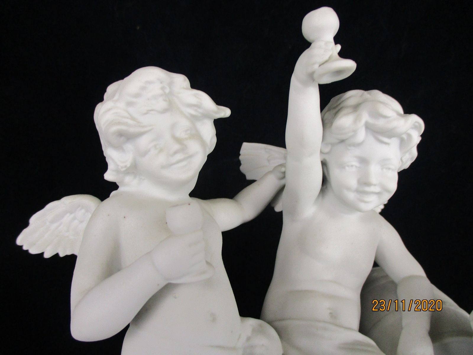 Angels Drinking Wine Celebration Porcelain Statue Figurine Marked Ddr Bisque Joy photo Home Decor