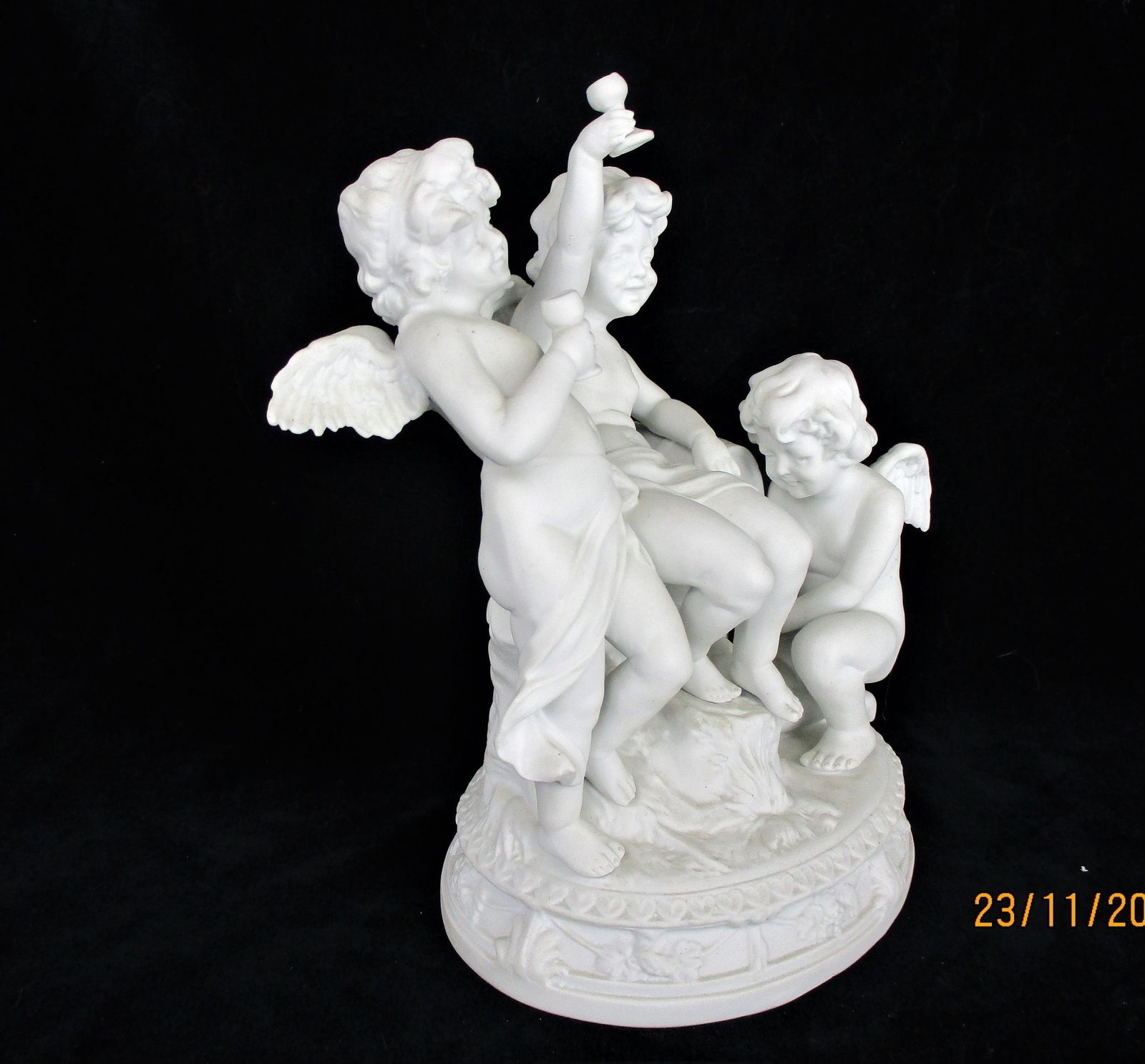Angels Drinking Wine Celebration Porcelain Statue Figurine Marked Ddr Bisque Joy photo 303.0
