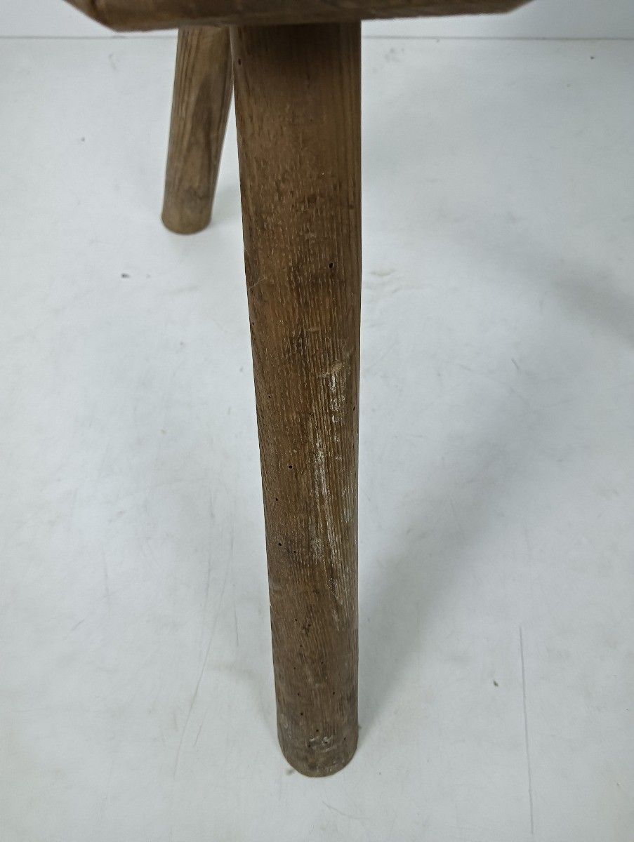 Antique Rustic Milking Stool Tripod Carved Wood Side Table Pedestal Plant Stand photo furniture