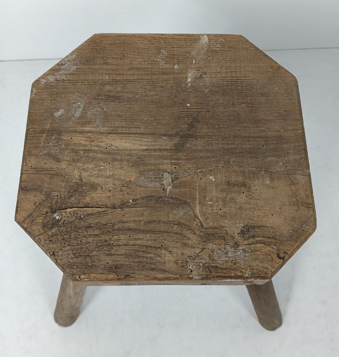 Antique Rustic Milking Stool Tripod Carved Wood Side Table Pedestal Plant Stand photo Furniture