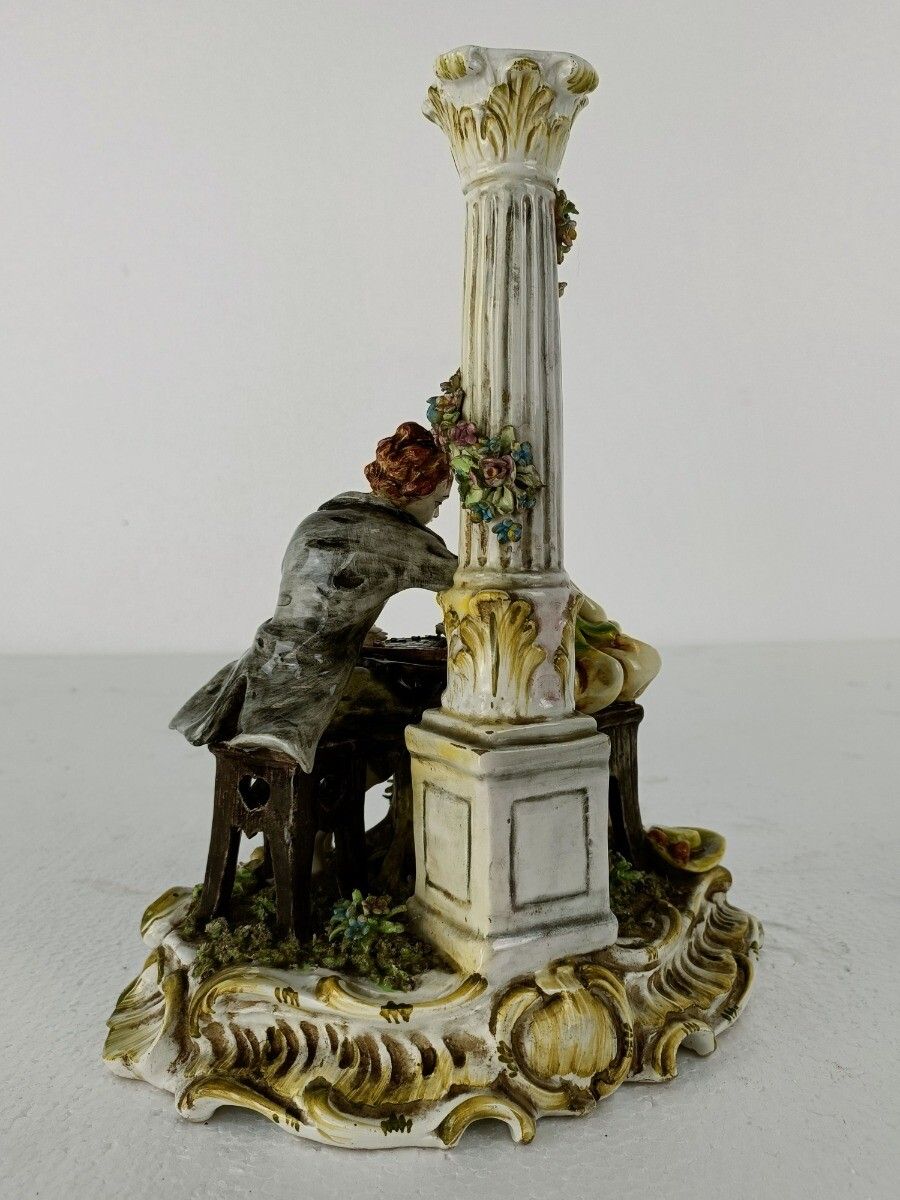 Figurine Statue  Capodimonte  Courting Couple Playing Chess  Marked Exquisite VI photo 244.0