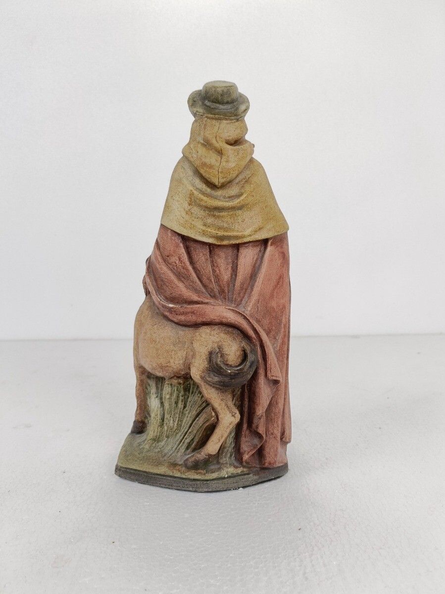 Saint Or Shepherd With Cow And Horse Statue Polychrome Stoneware photo Art