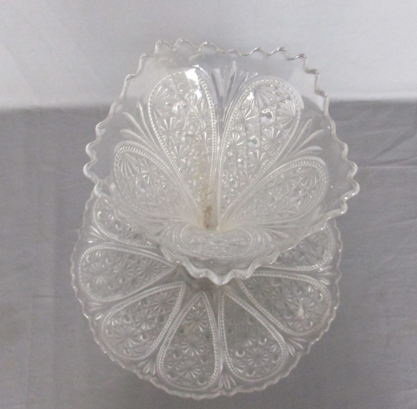 French  Epergne Trumpet Double Vase Clear Glass Center Table Piece Pique Fleur F photo Home Decor