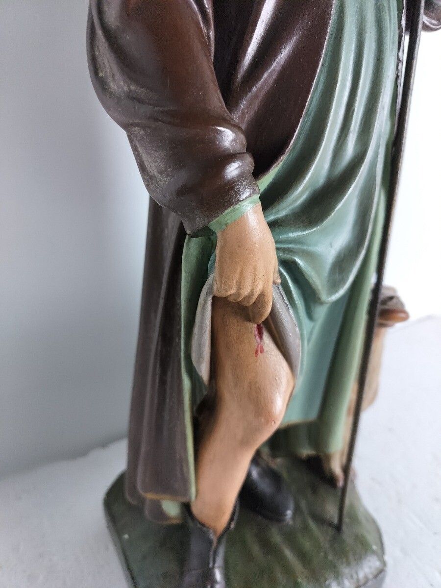 Large Statue Saint Roch Rocchus Rocco Plaster Patron Of Dogs Bachelors Collector photo vinterior