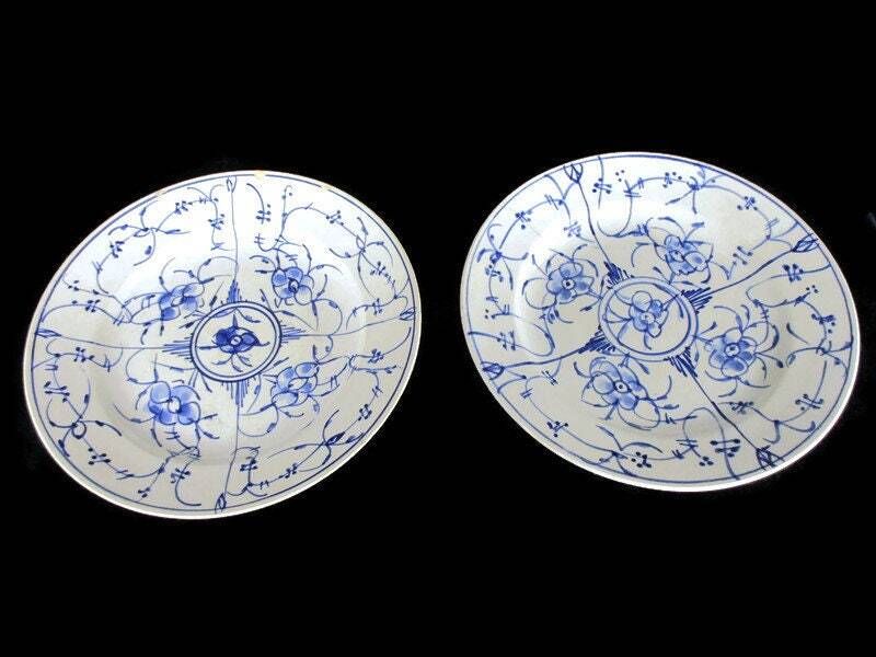 2 Dinner Plates Antique Royal Copenhagen Blue Fluted Marked Sarreguemines