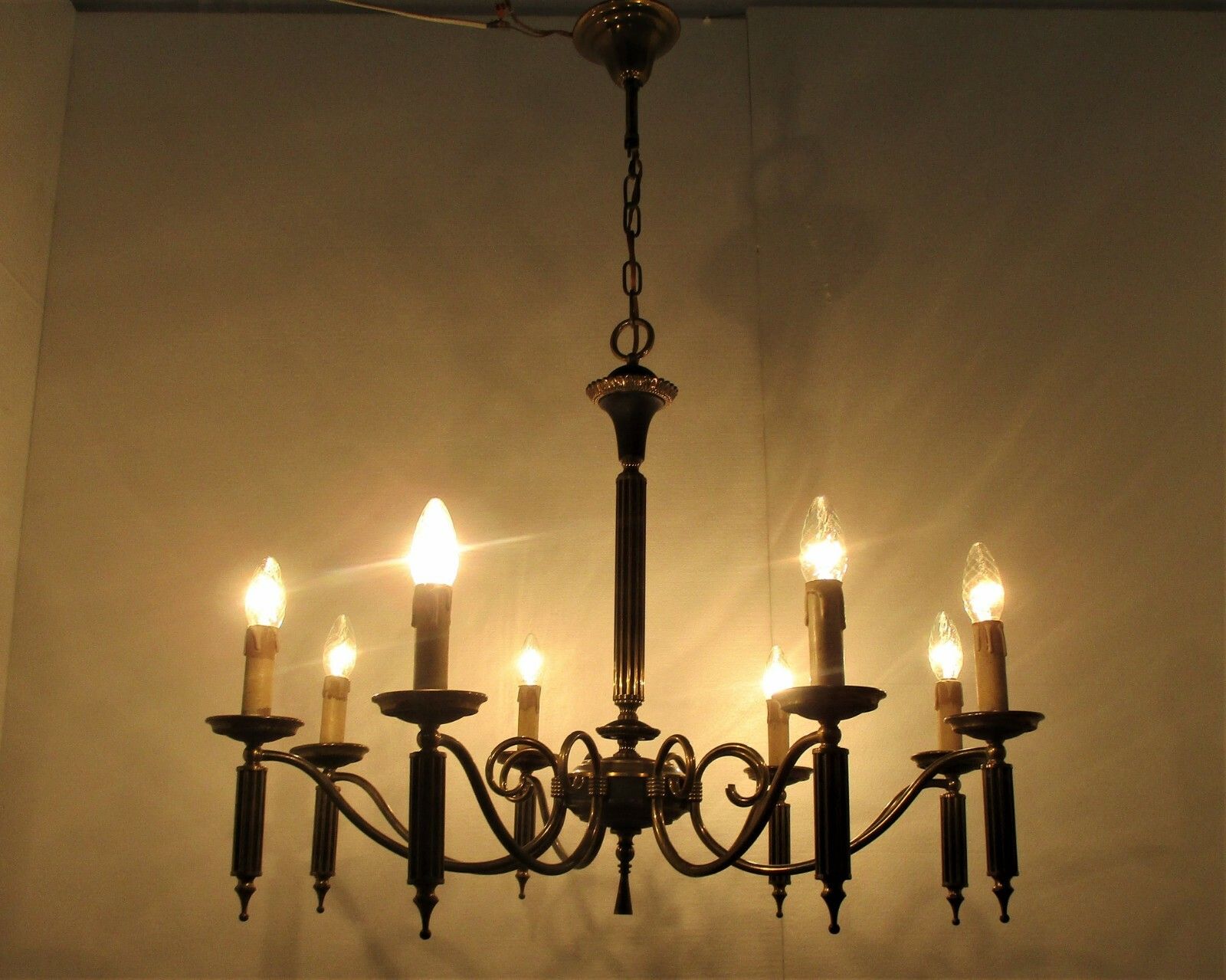 8 Arm Lights Pan Chandelier Revival French Empire Style Brass Ornate Antique photo buy