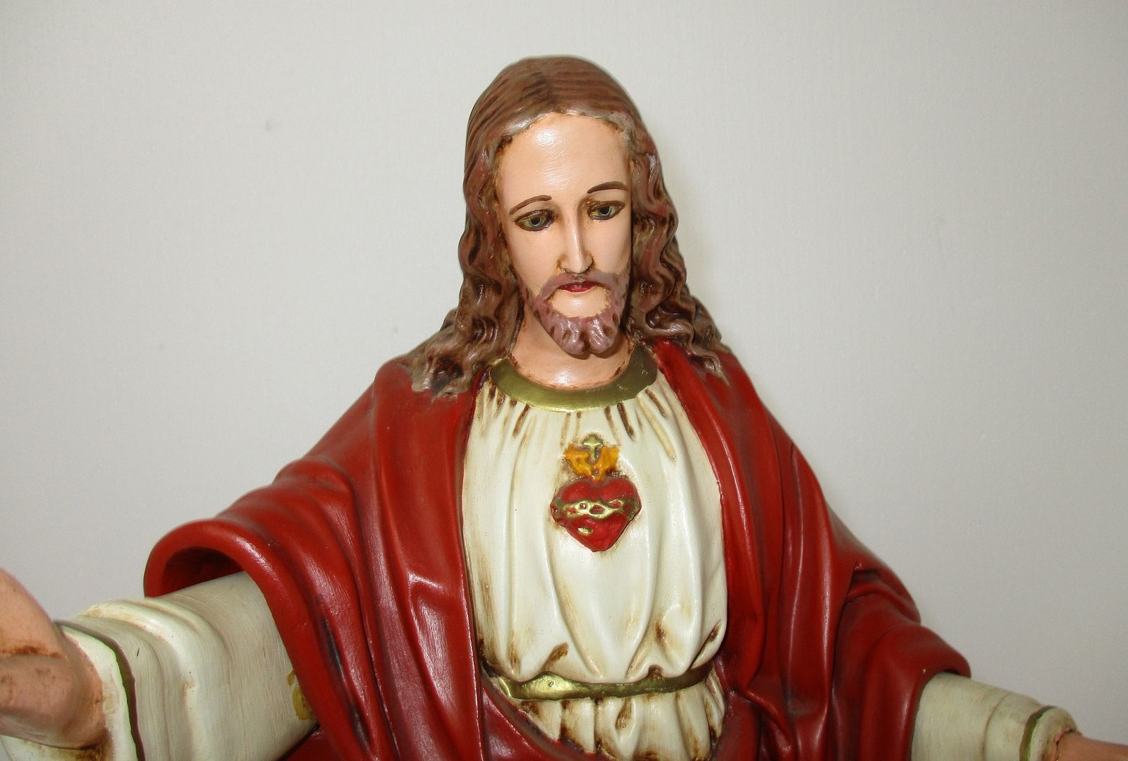 Antique Altar Statue Jesus Christ Savior Sacred Heart Neo Gothic 1900 Plaster 25 photo furniture