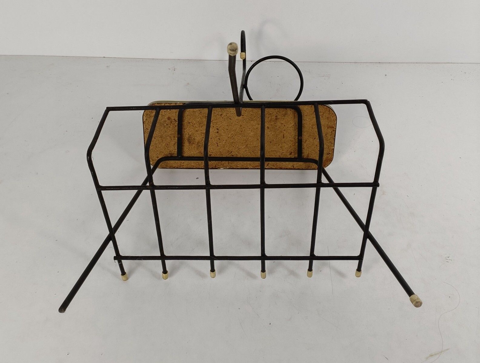 Funky Vintage Modernist Newspaper Basket Side Table Plant Stand Wrought Iron Ven photo vintage
