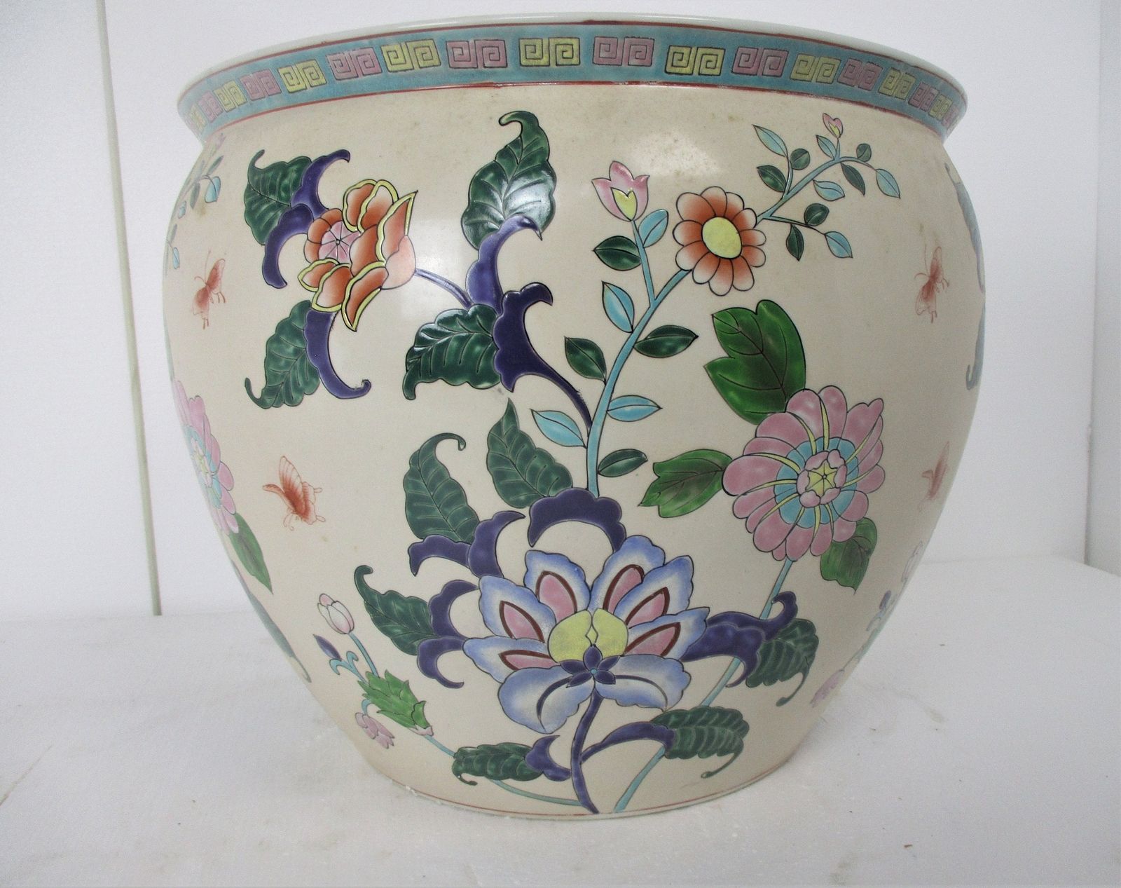 Xl Vintage Chinese Porcelain Koi Fish Bowl Planter Vase Cachepot Flowers  Stunni photo for sale
