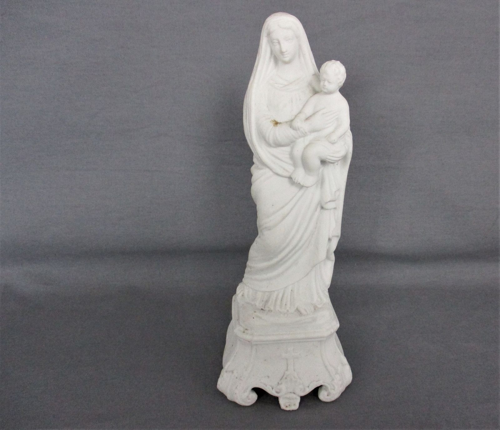Antique Bisque Porcelain Statue Virgin Our Lady Mary Madonna With Infant Jesus G