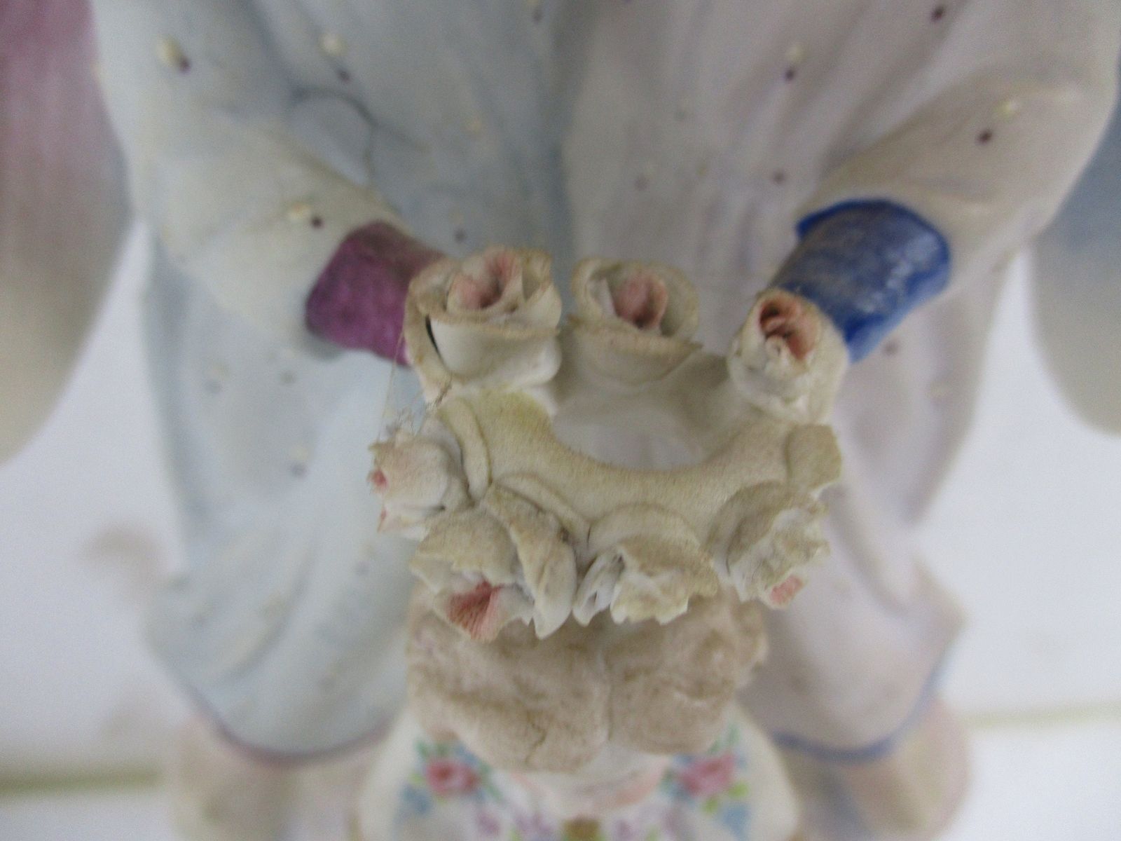 Stunning French Holy Water Font Vessel Infant Angels Flower Crown Bisque Htf photo for sale