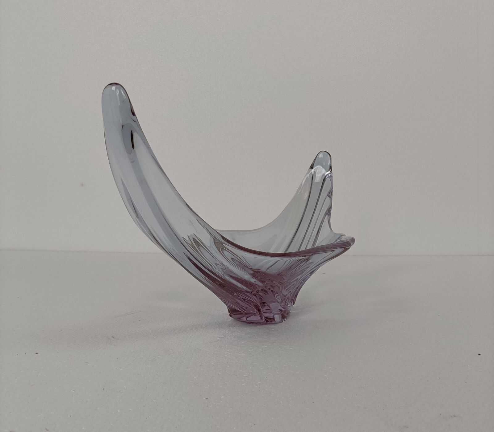 Val St Lambert Clear Light Purple Bowl Dish Centerpiece Art Glass Belgium Marked photo furniture